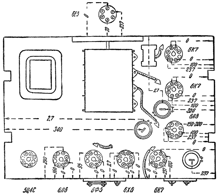 Схема проверки напряжений приемника 'СВД-9' (модификация 1940 года)