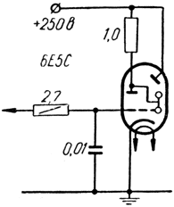 Схема включения лампы 6Е5С в качестве индикатора настройки приемников